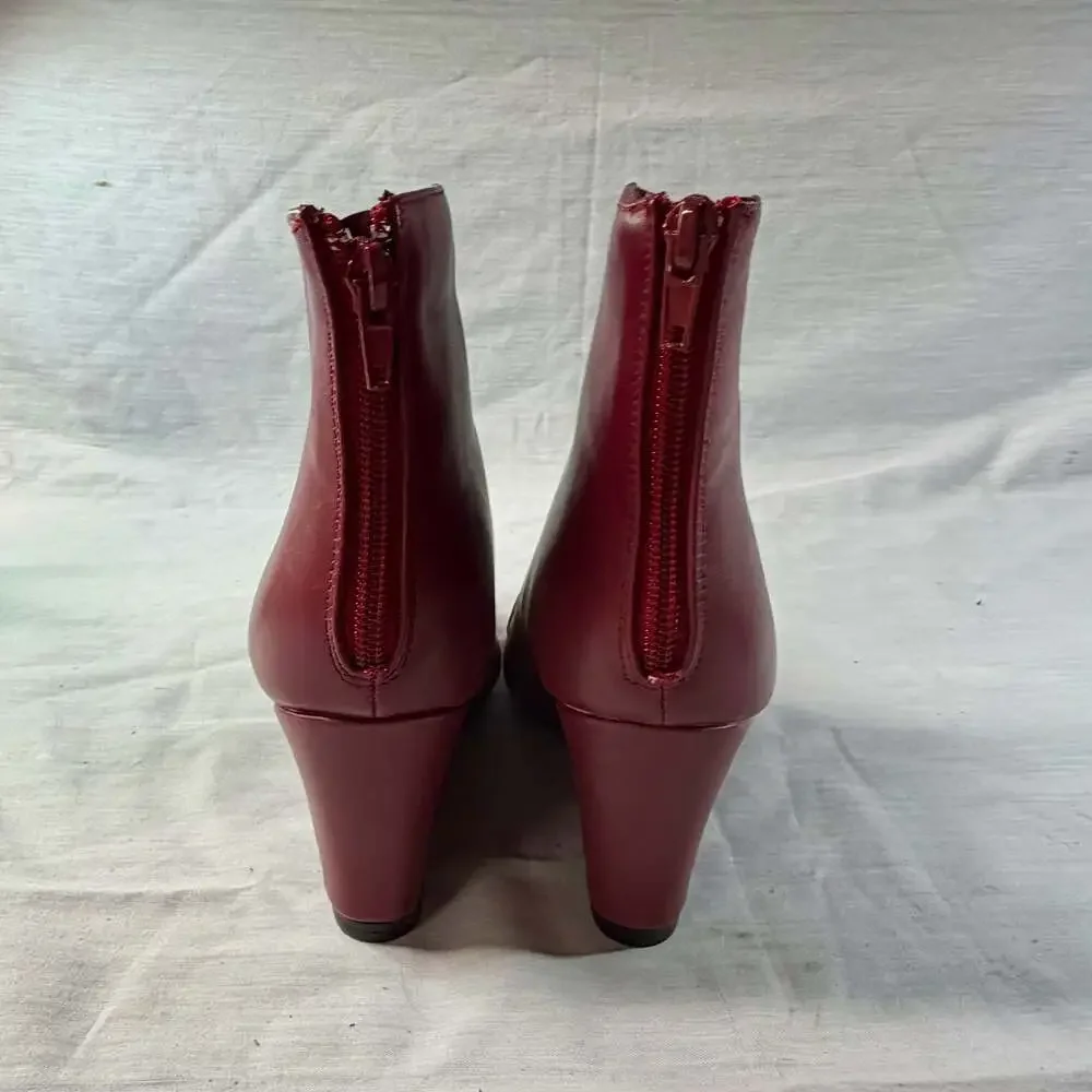 Allegra K Women's Pointed Toe Zipper Wedge Heel Ankle Booties Red Size 8.5 HJ161